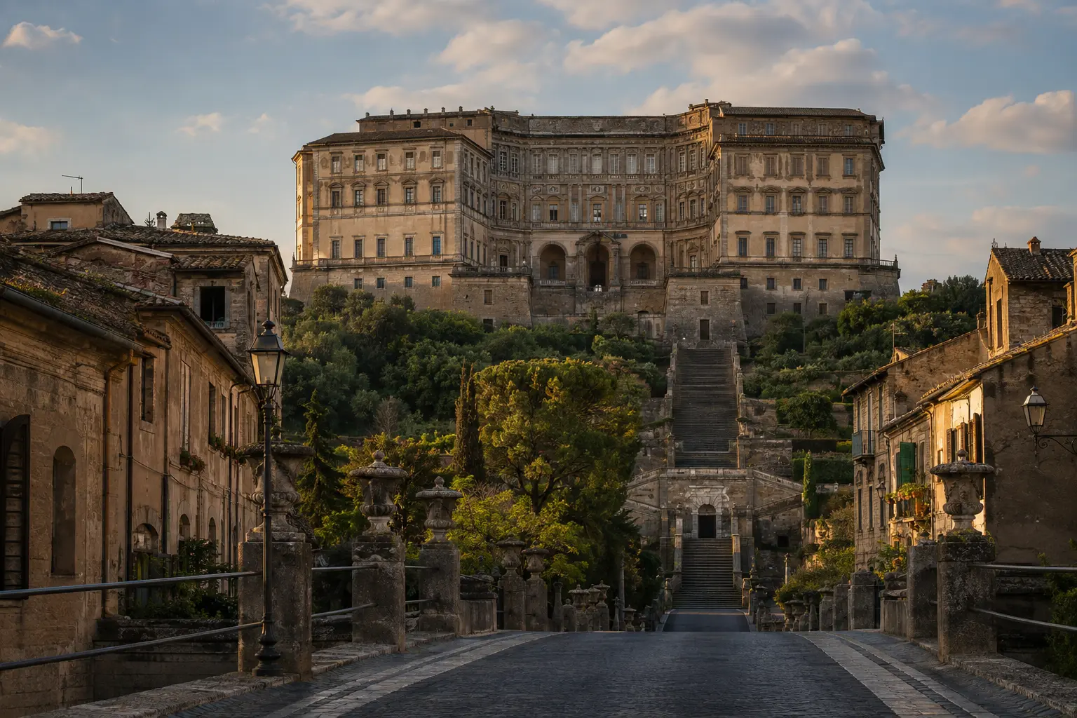 Original color recreation of Villa Farnese in Caprarola for a Godfather Part III filming locations itinerary from Rome