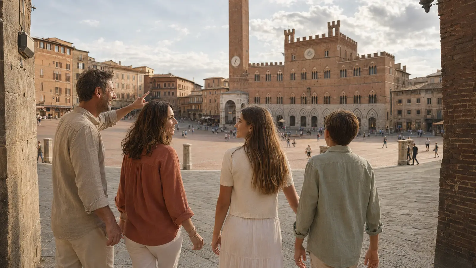 Family entering Siena for a classic private Tuscany day