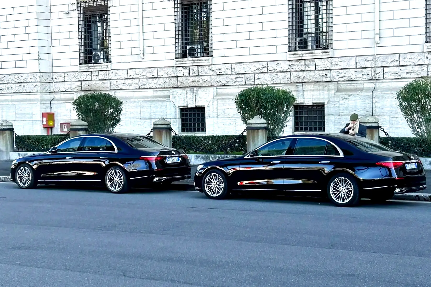 Two real black Mercedes-Benz S-Class vehicles from our Rome chauffeur fleet