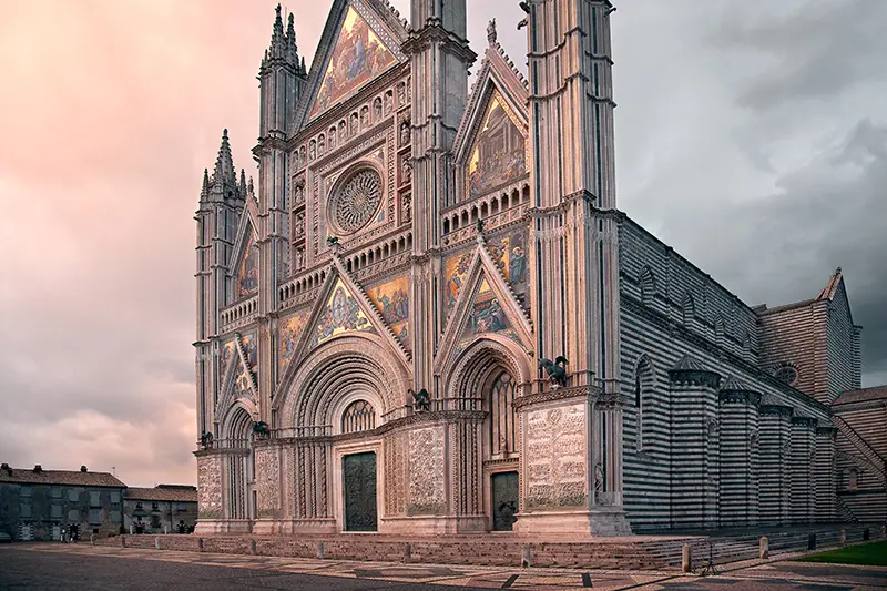 Orvieto Cathedral and the hill town above the Umbrian landscape