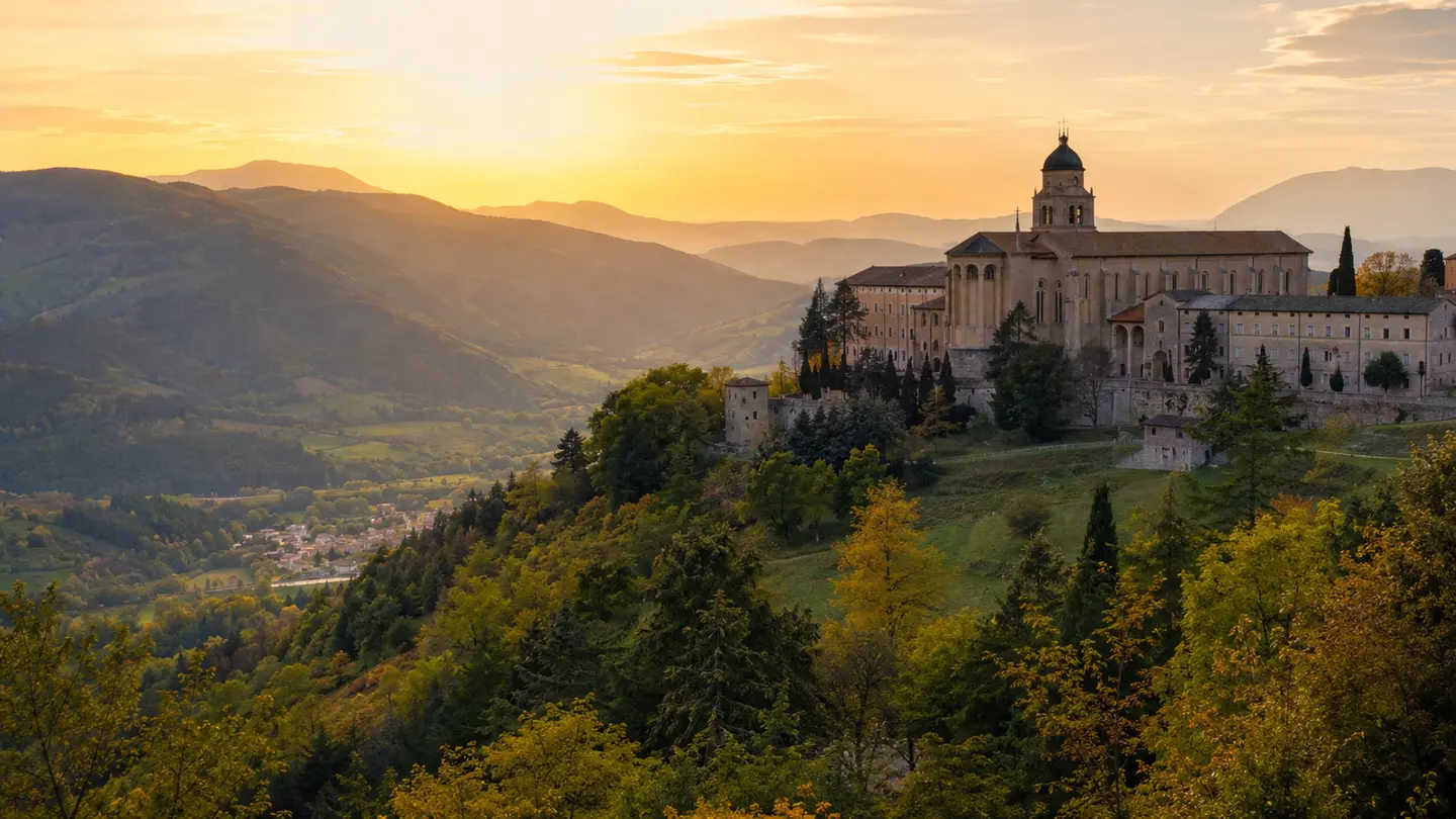 Original scenic recreation of Cascia and the Umbrian mountains