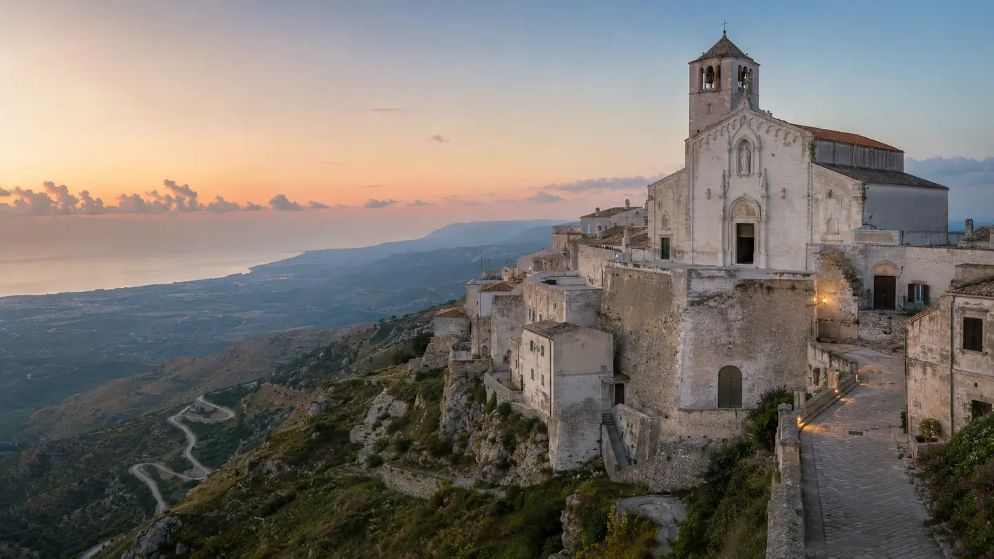 Original scenic recreation of Monte Sant Angelo and the Gargano coast