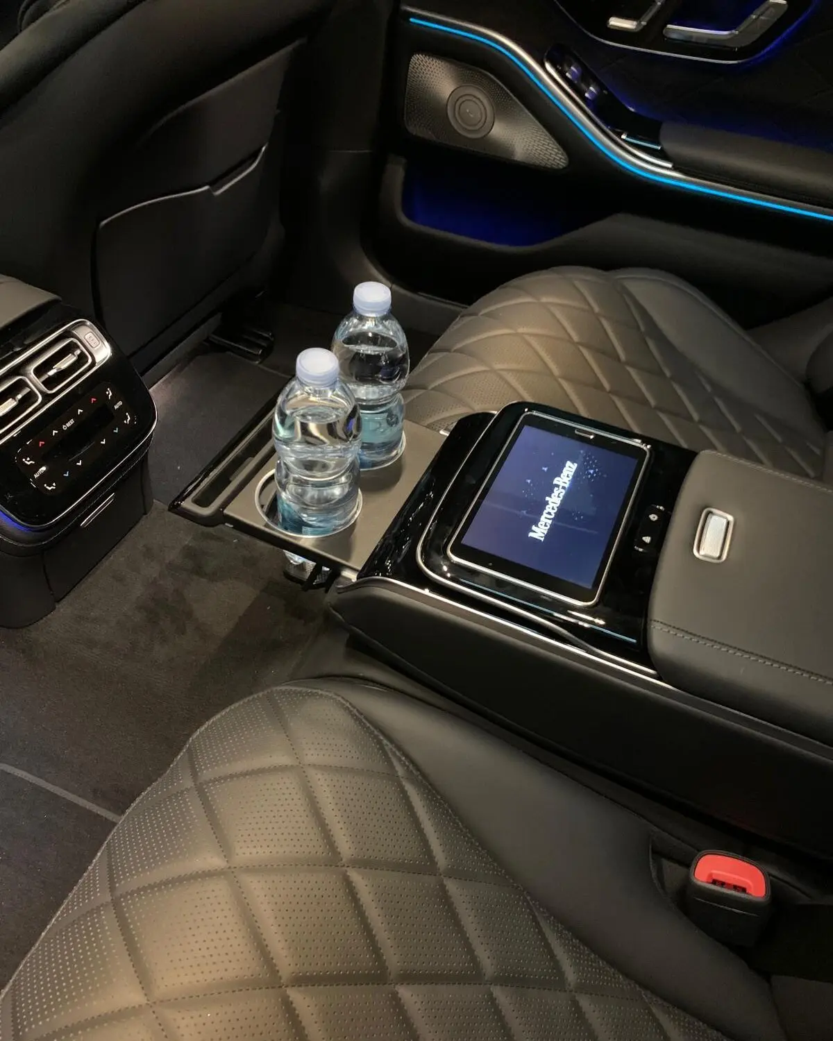 Luxury interior of a Mercedes-Benz S-Class chauffeur vehicle