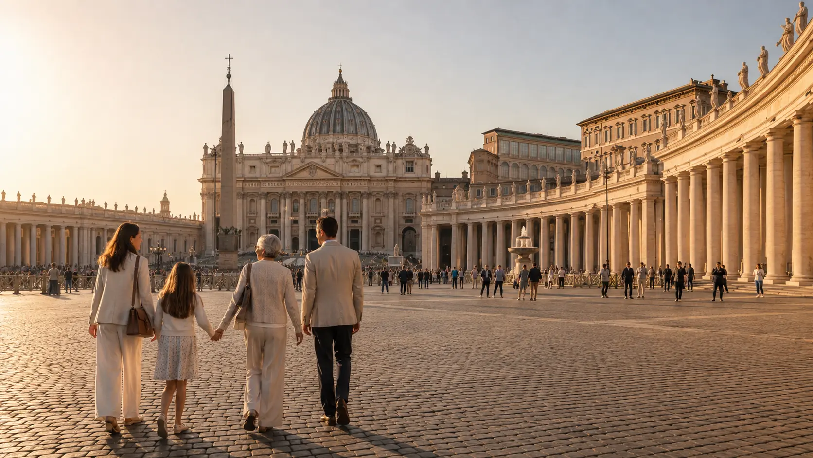 Family entering Saint Peter’s Square during a private Rome shore day