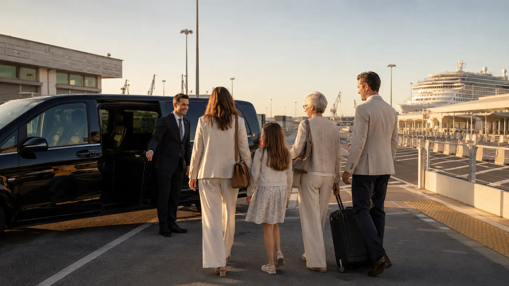 Private chauffeur welcoming a family at the Civitavecchia cruise terminal